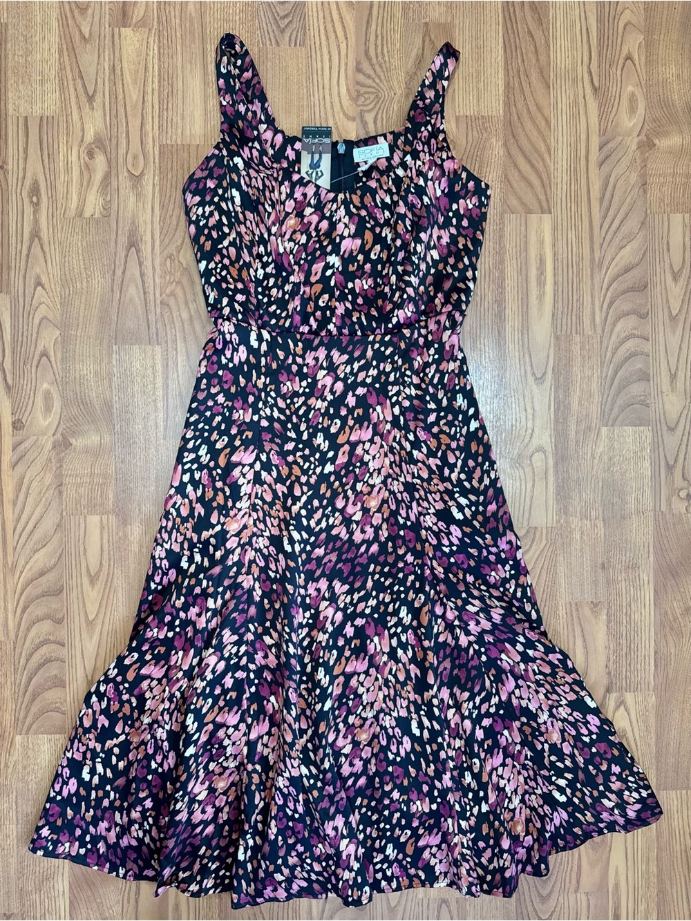 ❤️ NWT sofia by sofia vergara Black Floral Dress Pink Peach Purple Accents (B18)